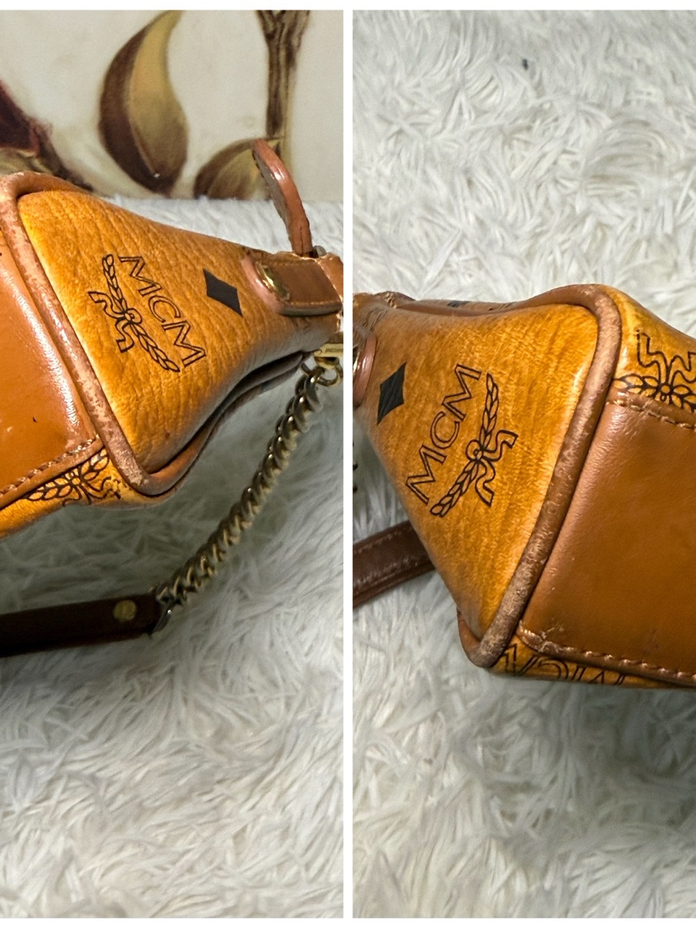 MCM Visetos Cognac Mini Chain Shoulder Bag - Picture 11 of 13
